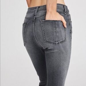 Rag & Bone distressed high-rise Denim Jeans in a grey wash.